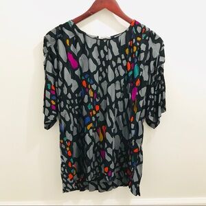Vintage Missoni Silk Blouse gray black 70s retro top shirt